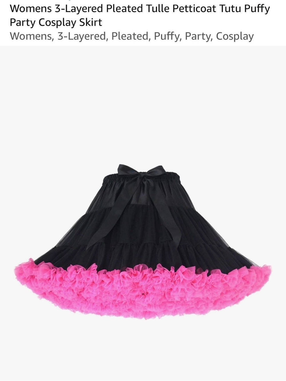 Women’s Layered Tulle Petticoat Skirt — Black with Hot Pink Ruffle